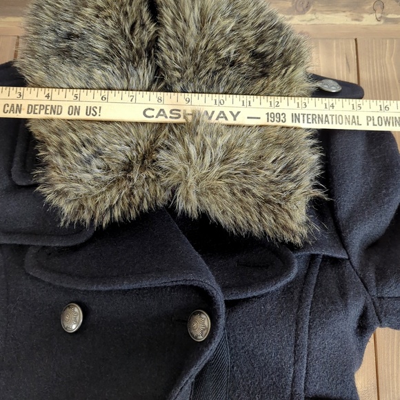 Aritzia Community Black Wool Winter Coat with Faux Fur Collar XS - Picture 12 of 16